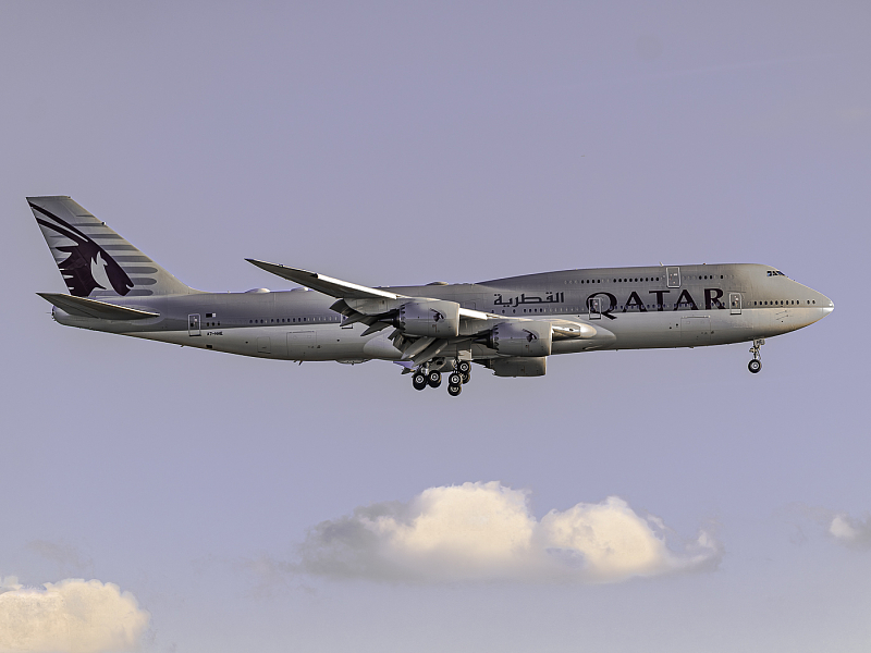 Katarský vládní speciál Qatar Amiri Flight Boeing 747-8K8 s registrací A7-HHE (QAF1), ilustrační foto